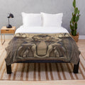 Egyptian gods plush blanket featuring Anubis, Horus, and other deities