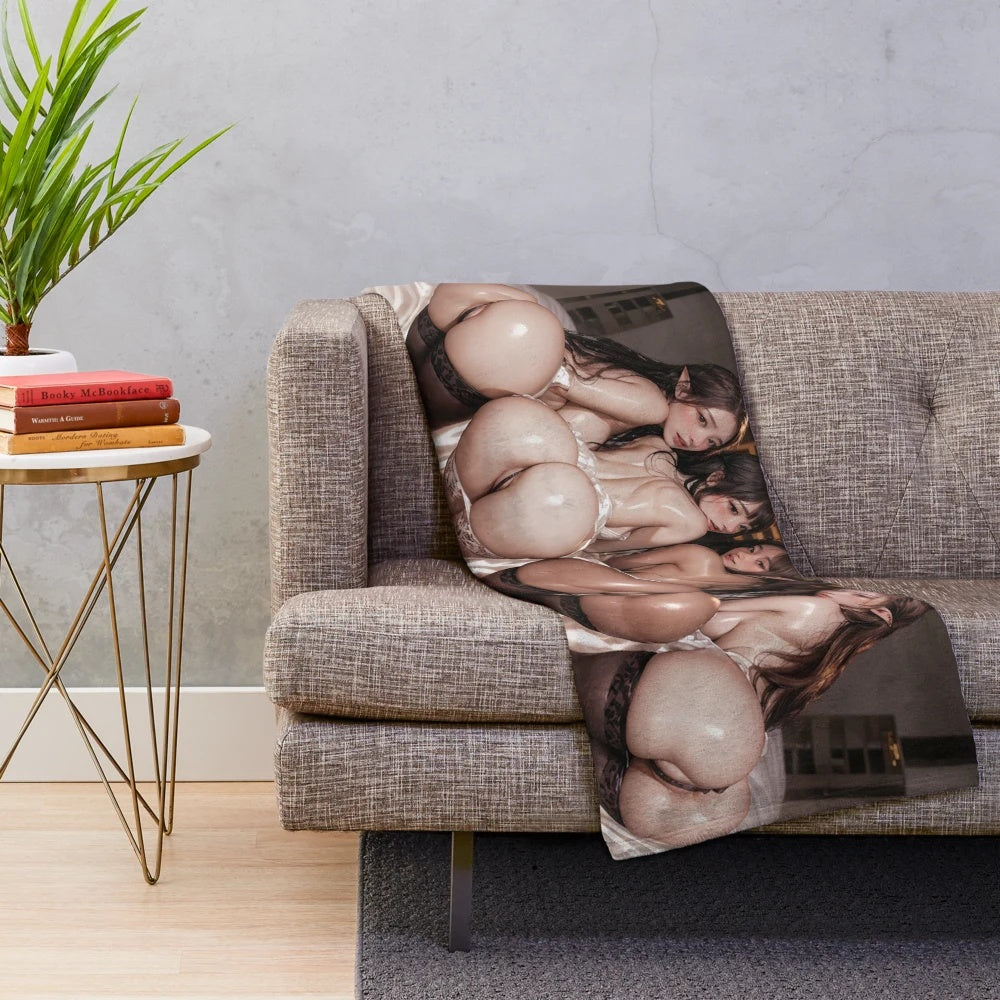 Plush blanket featuring an anime-inspired elven design