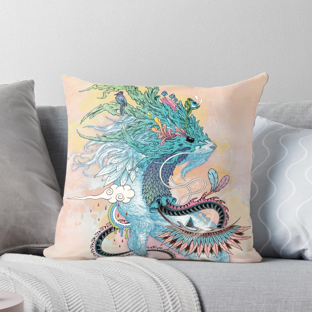 Colorful and mystical Ermine spirit animal totem pillow