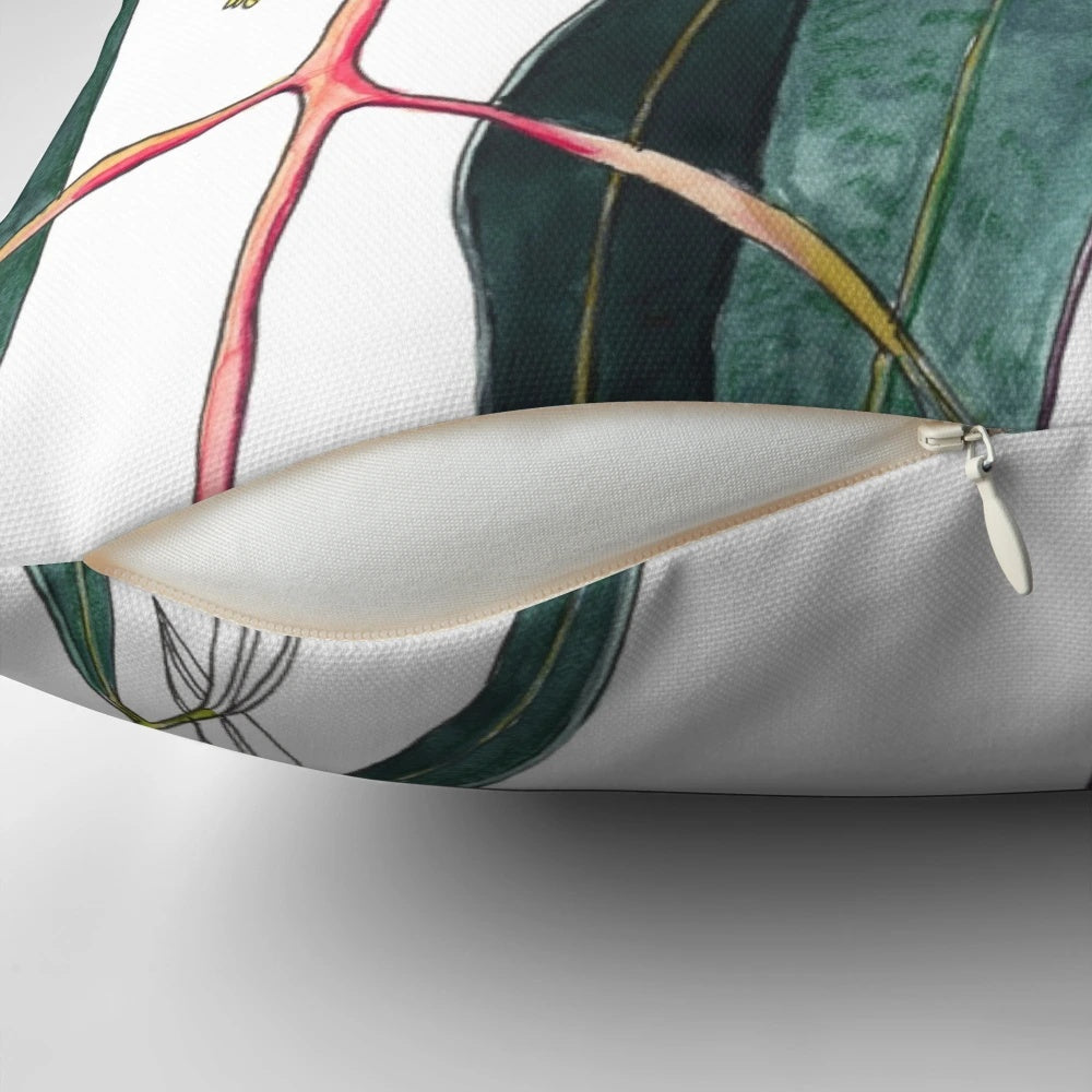 Soft, pink pillow featuring the delicate gum blossom of the eucalyptus plant, a native Australian flora.