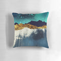 Stunning abstract landscape pillow featuring a night sky with shimmering stars over mountains