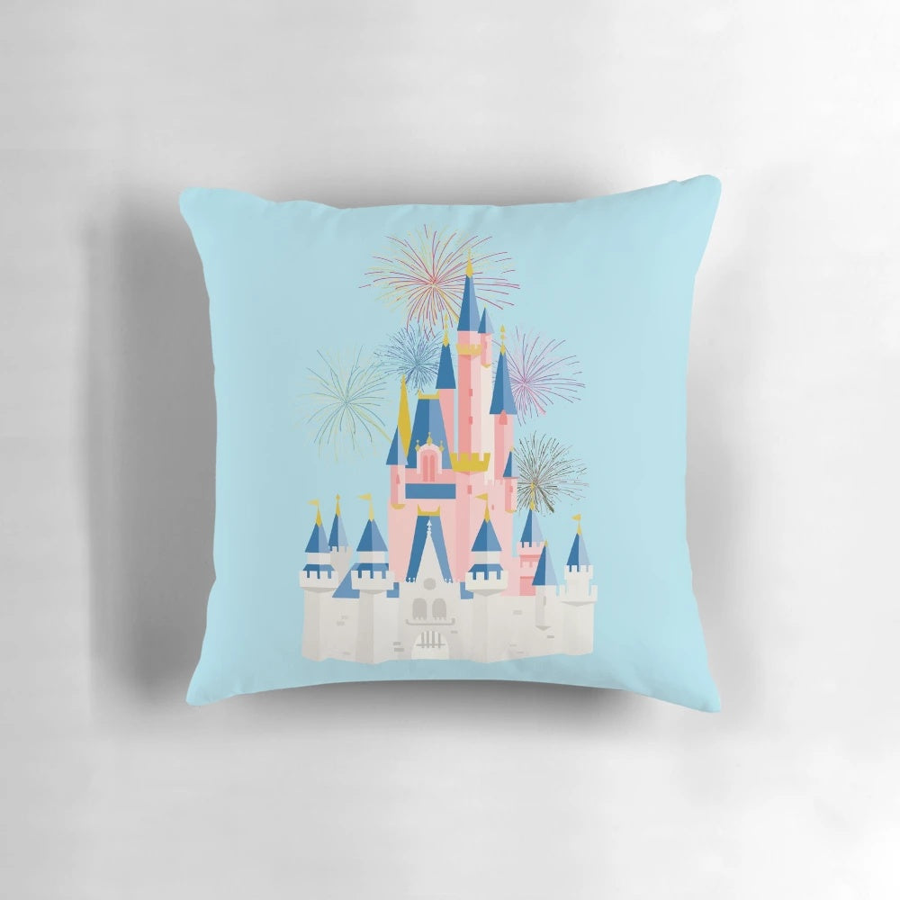 Fairytale castle pillow with Disney-inspired design and magical sparkles