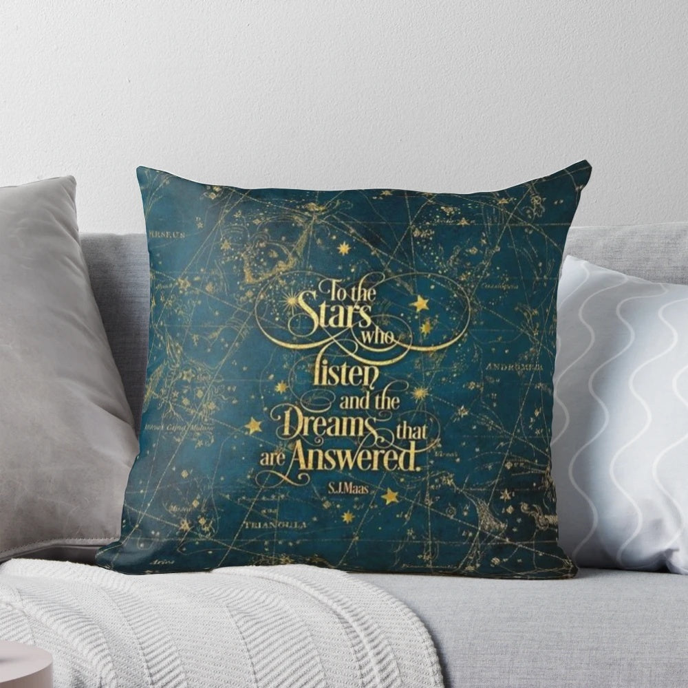 Decorative pillow with fantasy book series inspired design