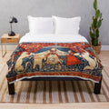 Fantasy plush blanket with floral and unicorn tapestry design