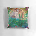 A Curious Introduction Pillow featuring a dreamy, nature-inspired design with unicorns, koi, and magical elements.