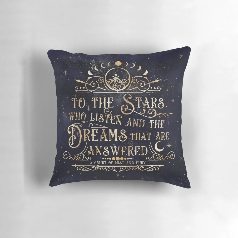 Decorative throw pillow featuring a fantasy design inspired by the ACOTAR book series