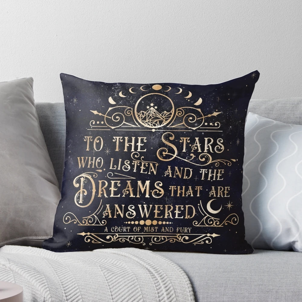 Decorative throw pillow featuring a fantasy design inspired by the ACOTAR book series