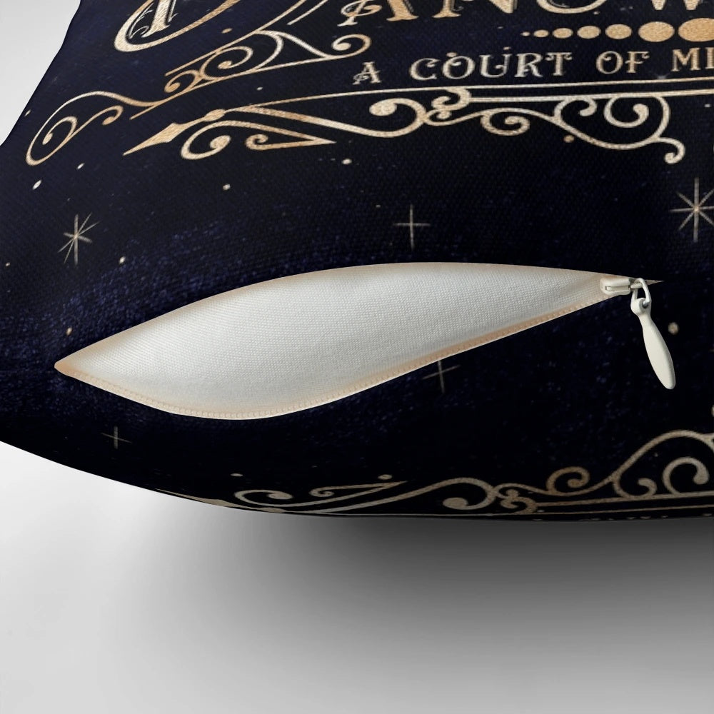 Decorative throw pillow featuring a fantasy design inspired by the ACOTAR book series