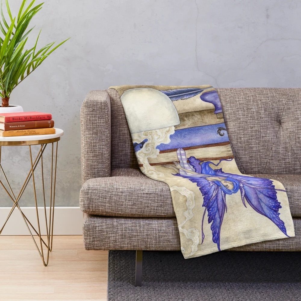 Soft and cozy plush blanket with fantasy bookworm design