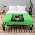 Plush blanket featuring a majestic black unicorn, a mythical fantasy creature