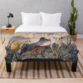 Soft and cozy plush blanket featuring a whimsical illustration of a mystical fox-like creature under a crescent moon