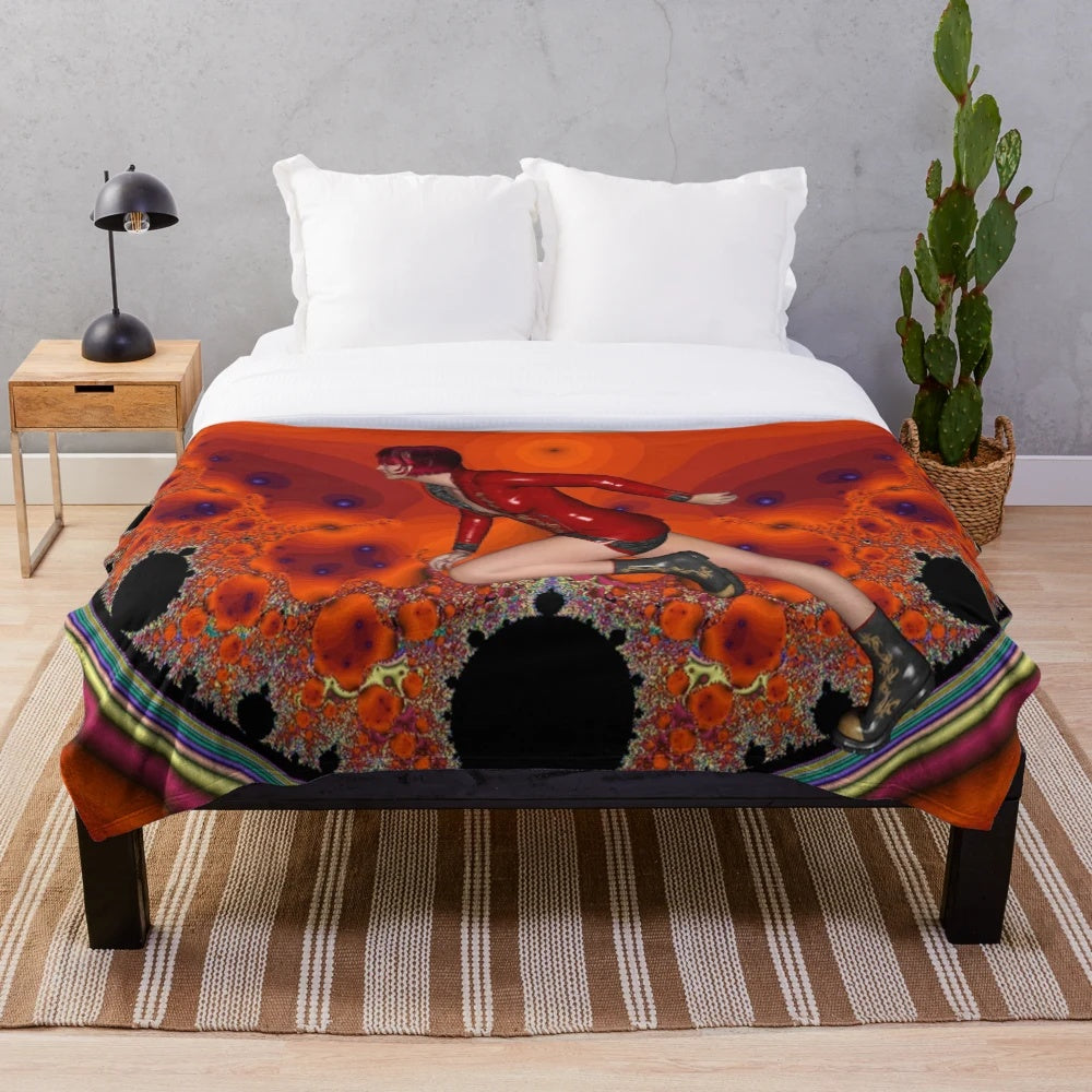 Fantasy-inspired plush blanket with colorful abstract patterns