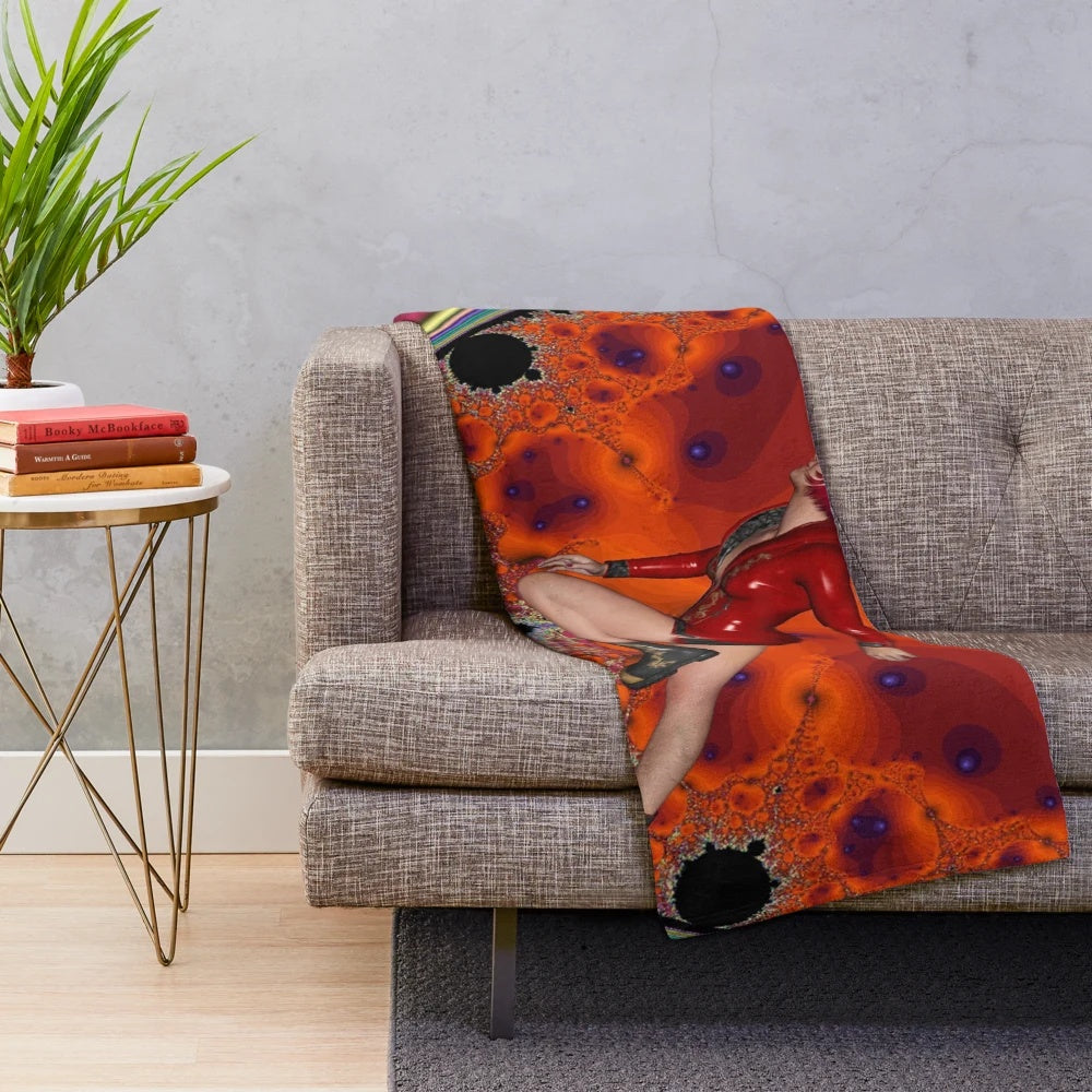 Fantasy-inspired plush blanket with colorful abstract patterns
