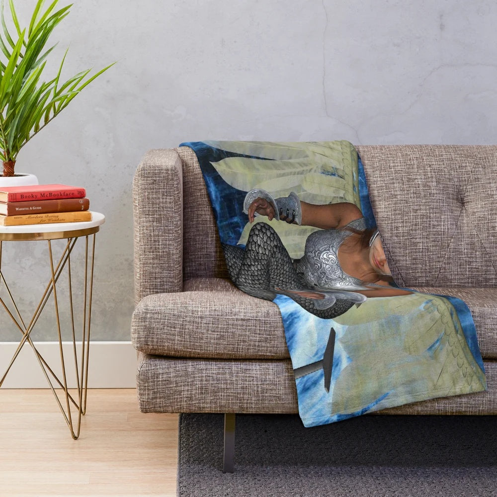 Colorful fantasy sword plush blanket with abstract patterns