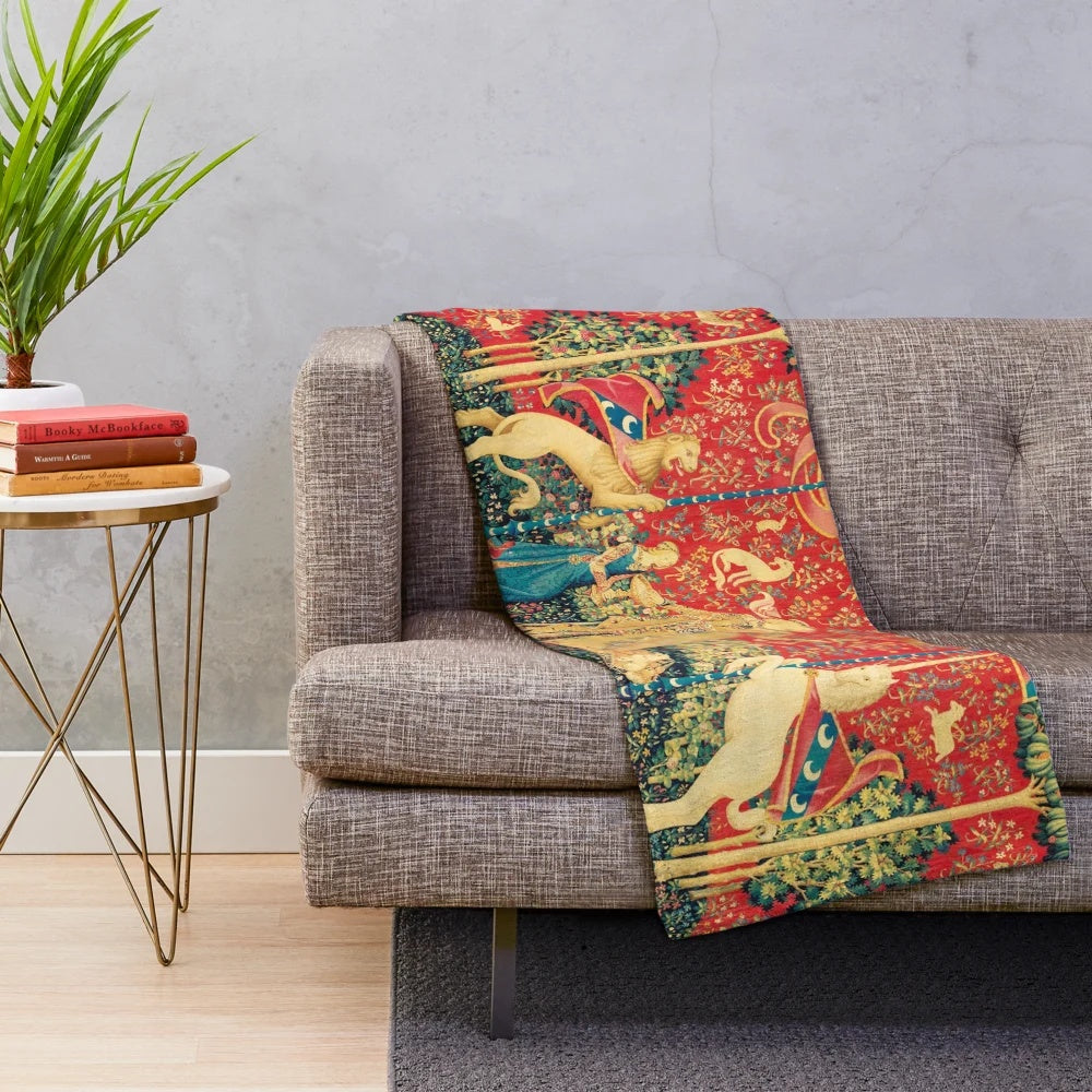 Plush blanket featuring a fantasy unicorn and vintage floral design