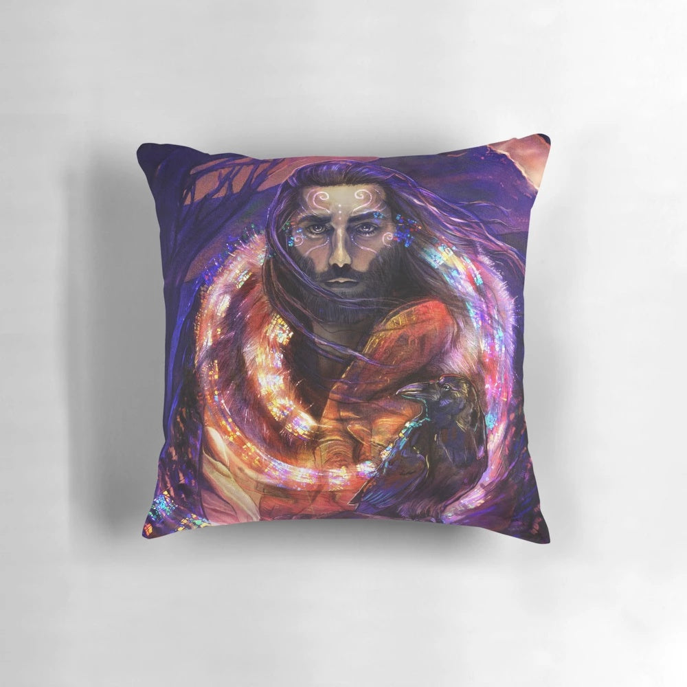 Fay King Pillow featuring magical raven and stone circle design