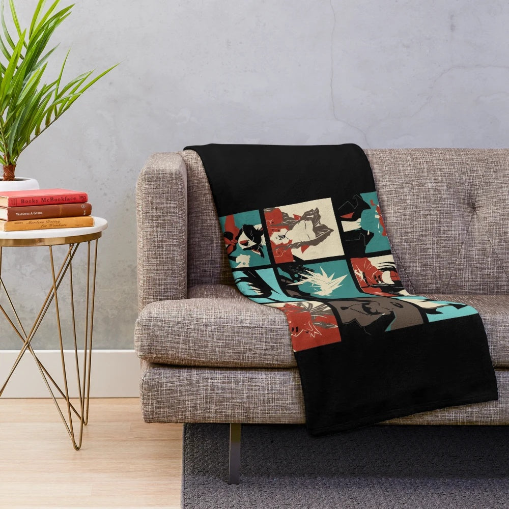 Final Fantasy VII-themed plush blanket featuring characters like Cloud Strife and Aerith