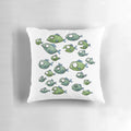 Vibrant illustration of a colorful fish swarm on a decorative throw pillow