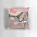 Flamingo fairy printed on a pink moon pillow with floral accents for a magical, whimsical touch.