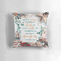 Decorative angel-themed throw pillow with a watercolor book stack and floral clockwork design, perfect for fantasy book lovers.