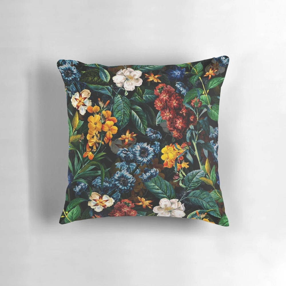 Mysterious Garden II Pillow with vibrant floral and botanical design