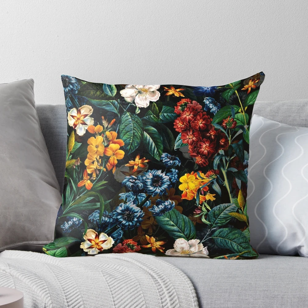 Mysterious Garden II Pillow with vibrant floral and botanical design