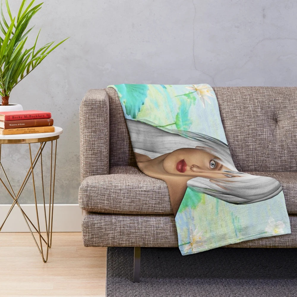 Enchanting floral plush blanket with a botanical fantasy design