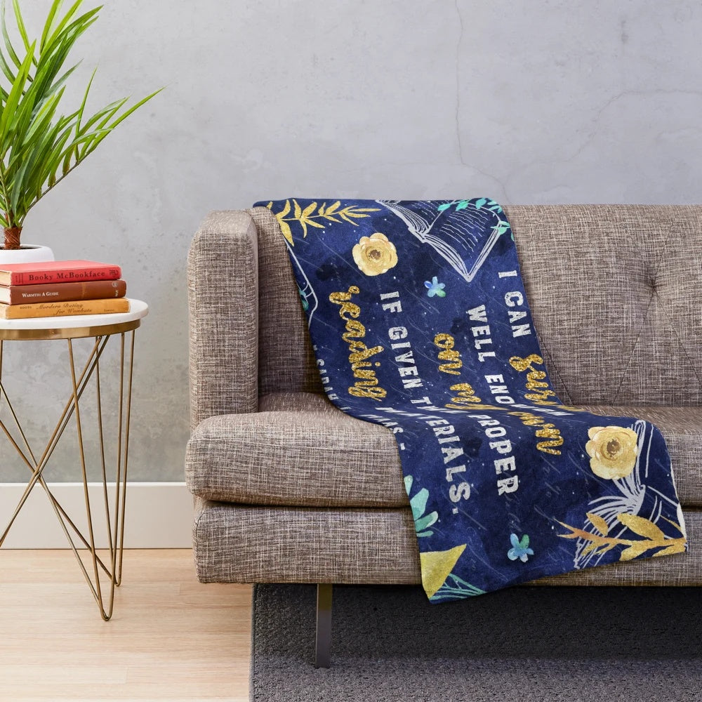 Plush blanket with a floral watercolor design for book enthusiasts