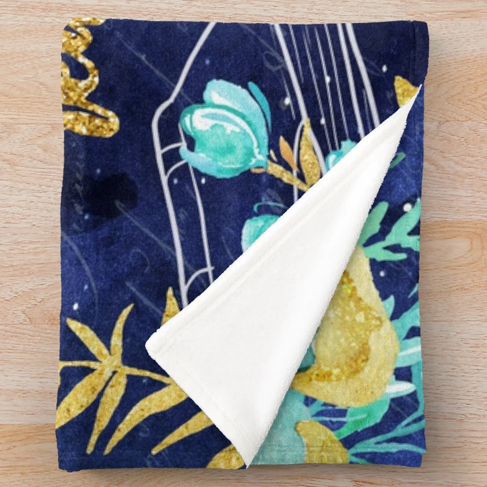 Plush blanket with a floral watercolor design for book enthusiasts