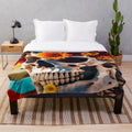 Colorful plush blanket featuring a skull design with flowers