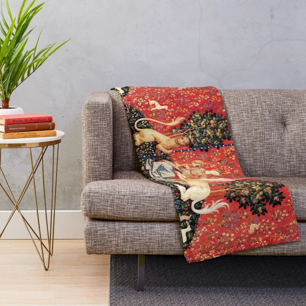 Soft and Cozy Plush Blanket Featuring a Majestic Unicorn Amidst Lush Floral Patterns