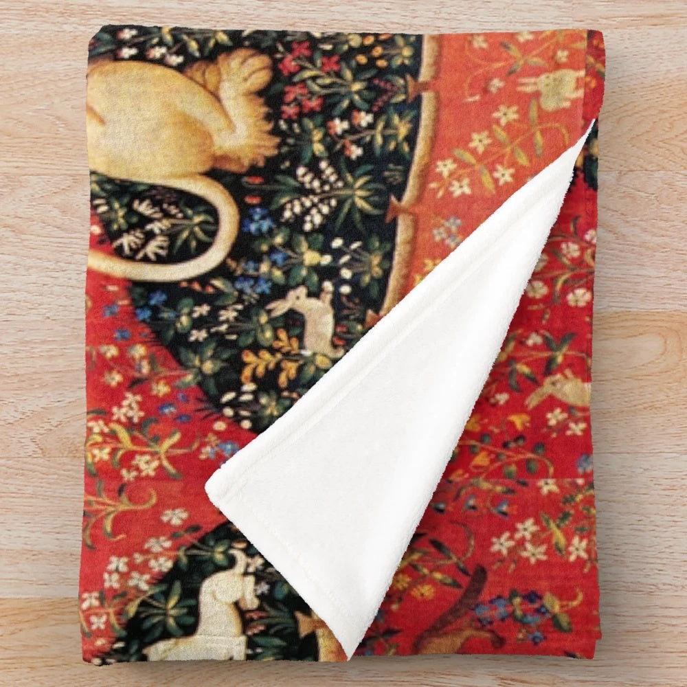 Soft and Cozy Plush Blanket Featuring a Majestic Unicorn Amidst Lush Floral Patterns