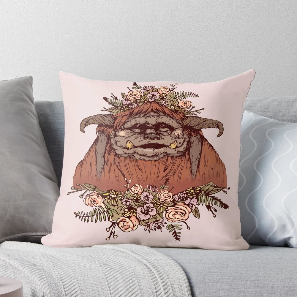 Flower crown adorned Ludo pillow, inspired by the beloved Jim Henson film Labyrinth
