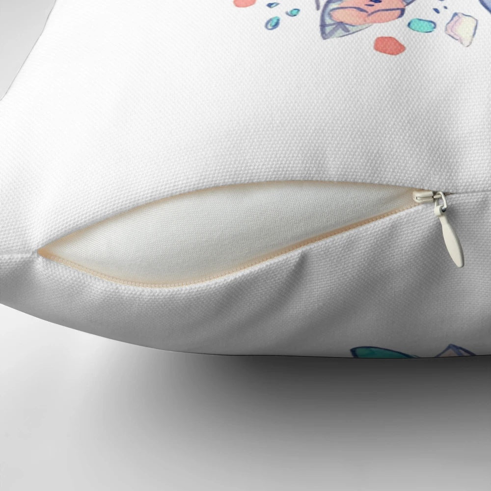 A beautiful pillow featuring a watercolor-style illustration of a pair of lovebirds surrounded by vibrant flowers.