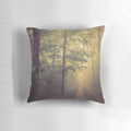 Ethereal and dreamy pillow featuring a foggy, misty forest landscape in Michigan