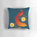 Colorful decorative accent pillow featuring a vibrant folk art inspired firebird or phoenix design in shades of red and gold.