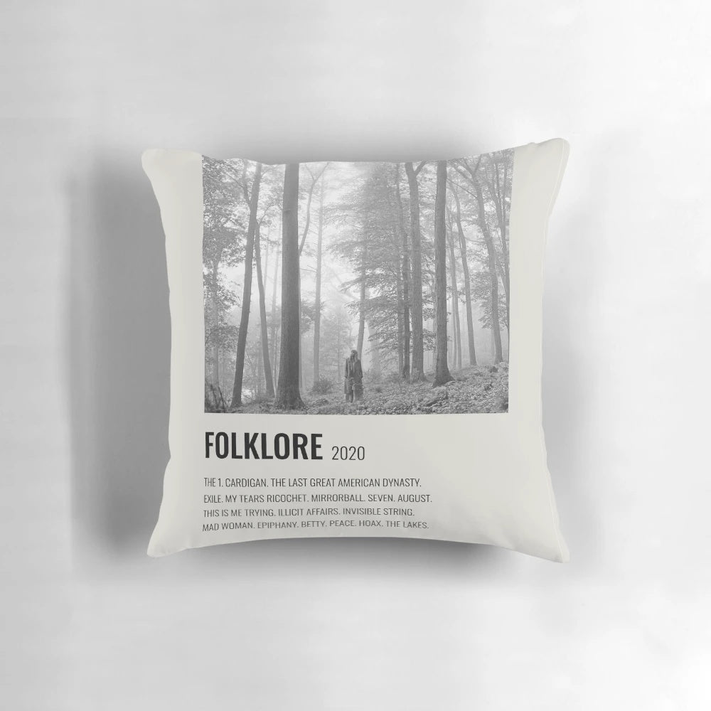 Cozy folklore-inspired pillow featuring Taylor Swift's album artwork