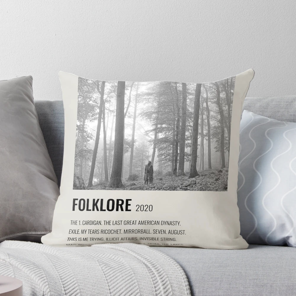 Cozy folklore-inspired pillow featuring Taylor Swift's album artwork
