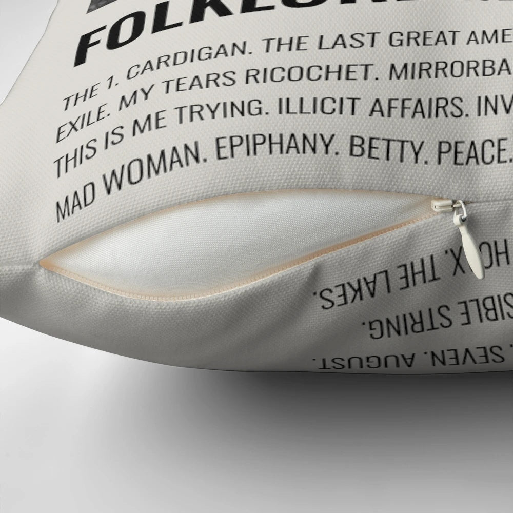 Cozy folklore-inspired pillow featuring Taylor Swift's album artwork