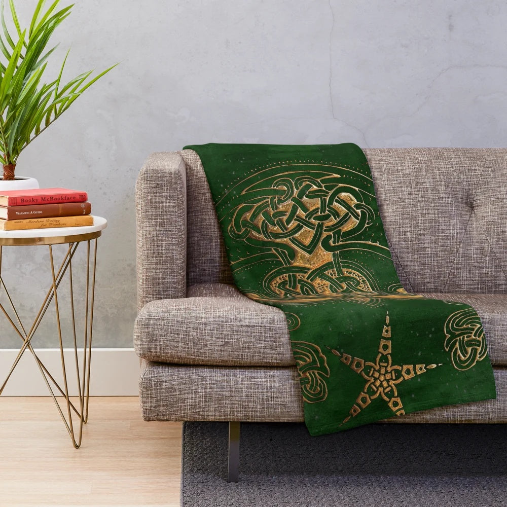 Forest and gold celtic inspired plush blanket