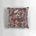 A forest-themed pillow featuring a captivating mushroom and leaf pattern, perfect for nature enthusiasts.