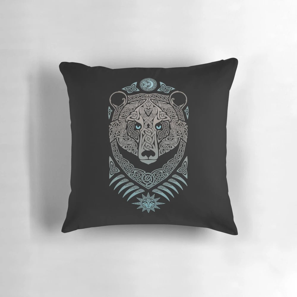 Decorative forest lord pillow with tribal, Scandinavian, and mythological creature design