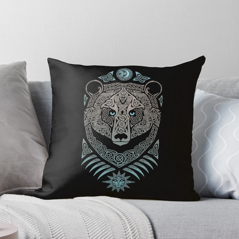 Decorative forest lord pillow with tribal, Scandinavian, and mythological creature design