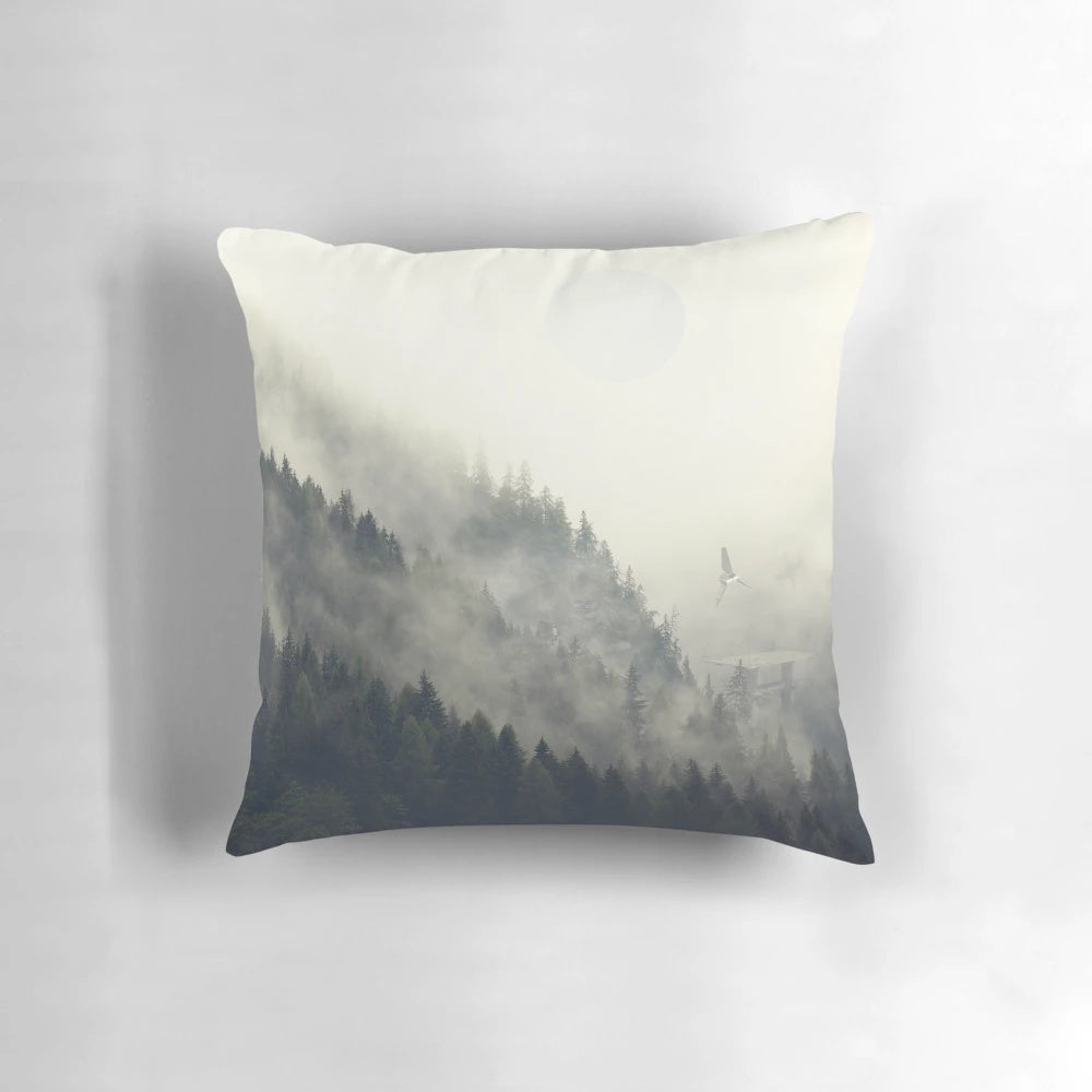 Vibrant forest moon-inspired throw pillow with intricate nature and Star Wars-inspired design
