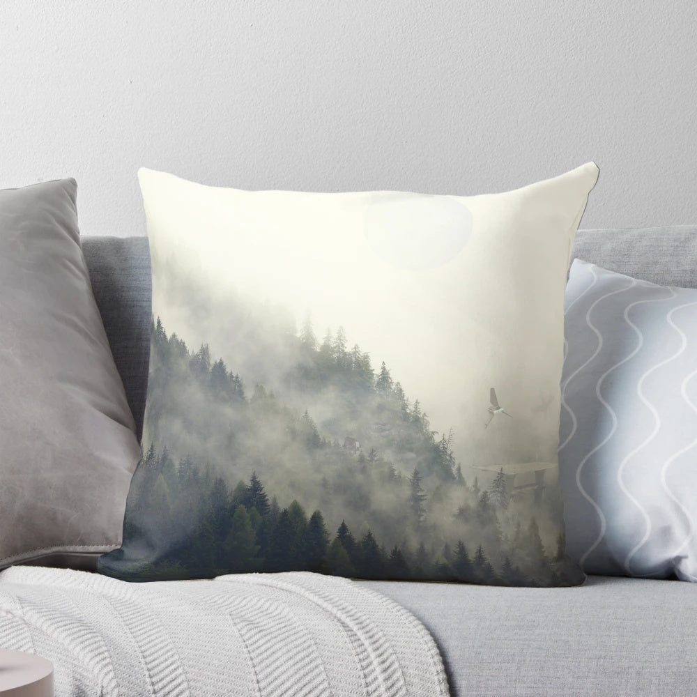 Vibrant forest moon-inspired throw pillow with intricate nature and Star Wars-inspired design