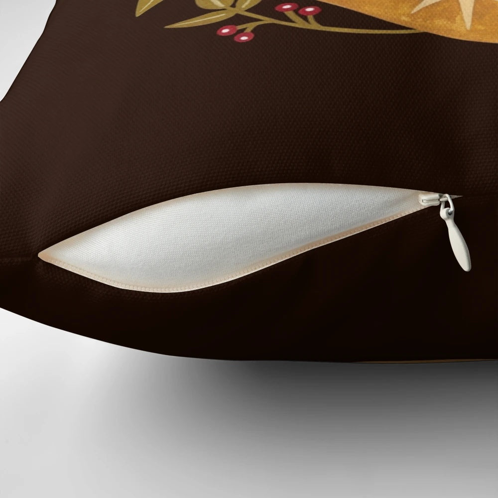 A cozy pillow featuring a mystical forest and glowing autumn moon design