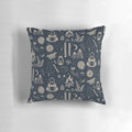 Cozy forest-themed pillow with nature-inspired design featuring trees, campfire, and wildlife