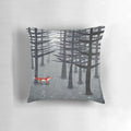 Vibrant red fox in a lush forest landscape adorning a decorative throw pillow
