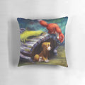 Pillow featuring the iconic Disney characters from "The Fox and the Hound" in a charming forest scene.