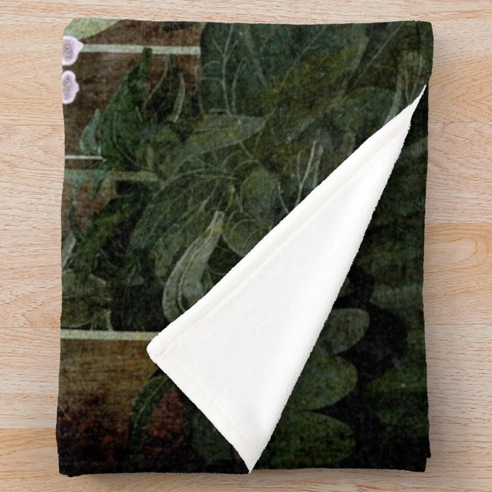 Textured plush blanket featuring ghostly foxglove flowers in a forest setting